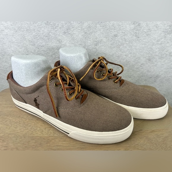 Polo Ralph Lauren Shoes Vaughn Athletic Leather Brown Sneakers Size 10D - Picture 2 of 9
